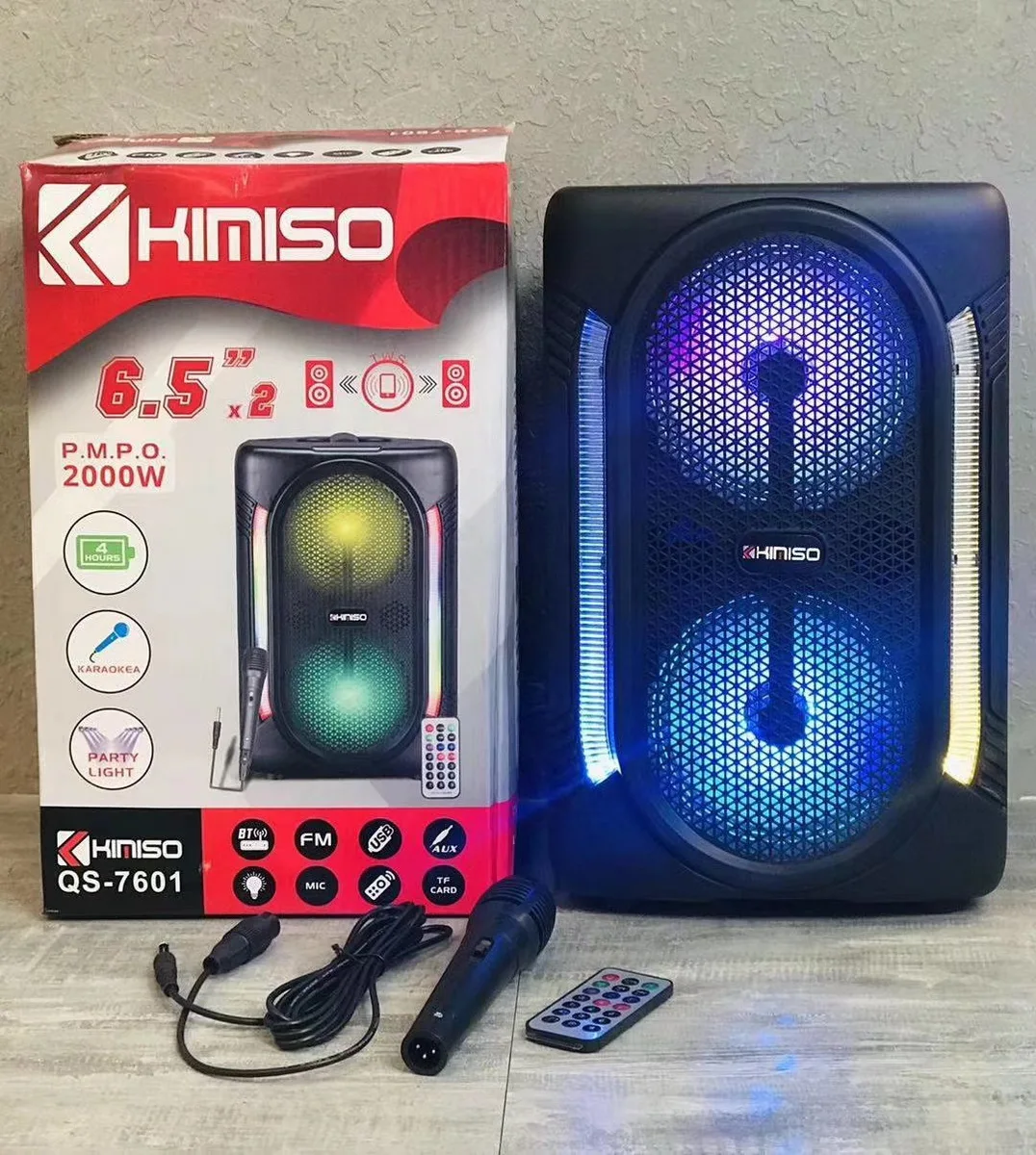 

QS-7601 Factory Wholesale Wireless Speaker KIMISO Double 6.5 Inch Horn Speaker Small Plastic Speaker With Remote Control