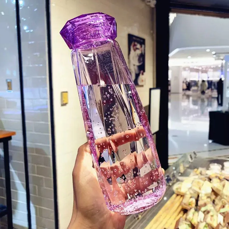 

Hot Selling 400ml Portable Modern Custom Color Changing Diamond Water Glass Bottle Cups Drinking Drink Water Bottle, Customized color acceptable