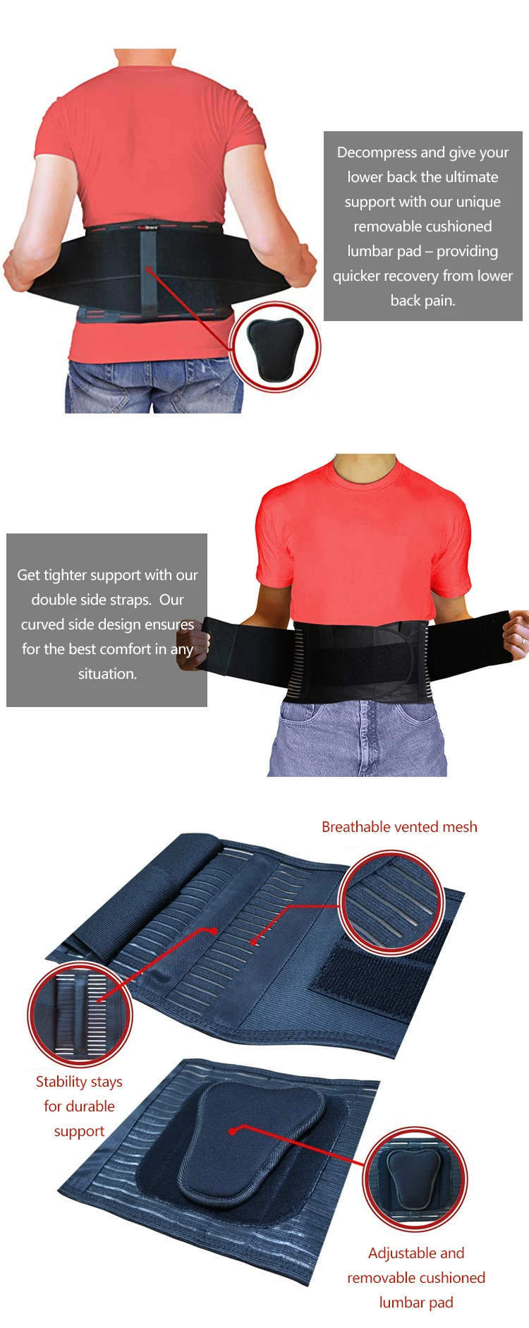 Enerup Custom Body Shaper Pain Relief Waist Trimmer Vest Lumbar Support Cushion Lower Back Brace for Men