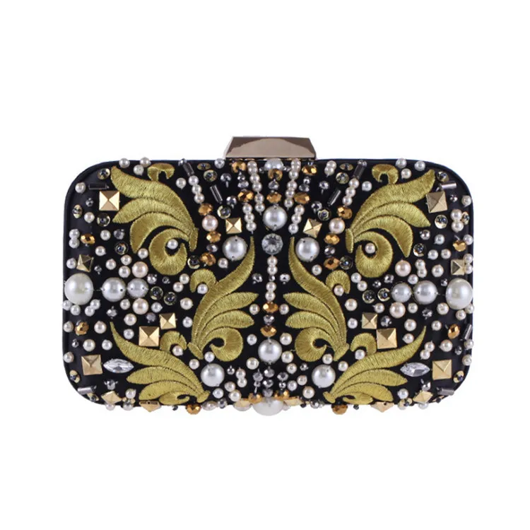 

Hot 100% Handmade Embroidery Wedding full dress Beaded Women Day Clutches evening Clutch Bags Purse, Black color with embroidery beaded