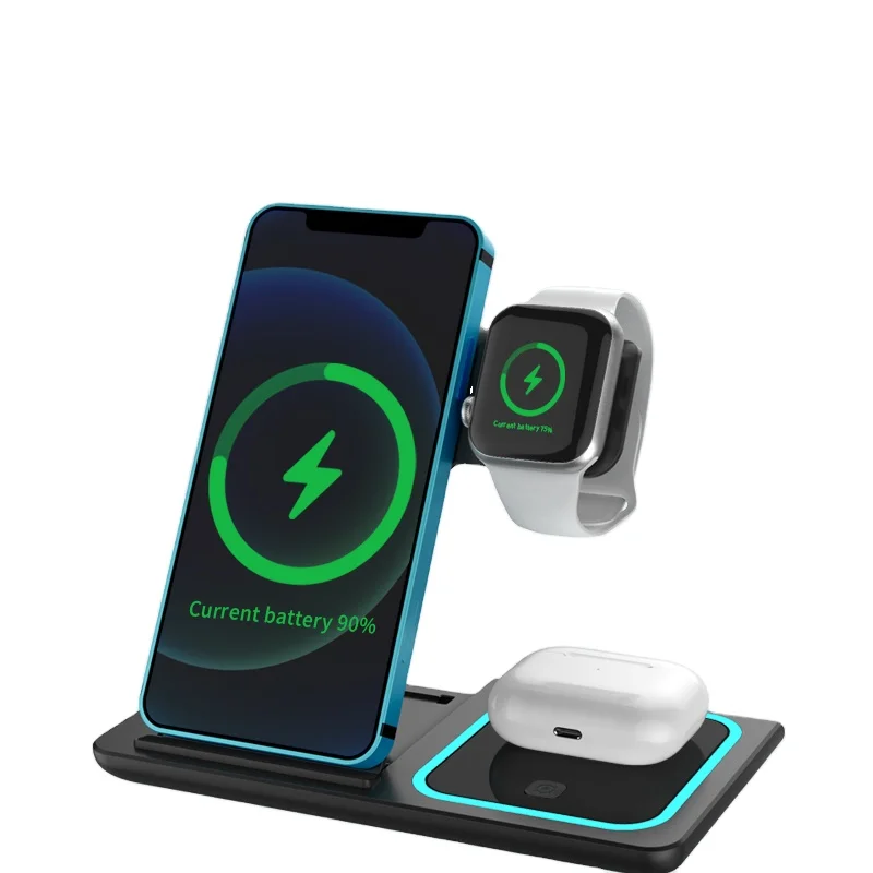 

3-in-1 Qi 15W Wireless Charging Stand Foldable Chargers for IPhonee 11 Xs Max X XR 8 Plus Fast Charging Watch