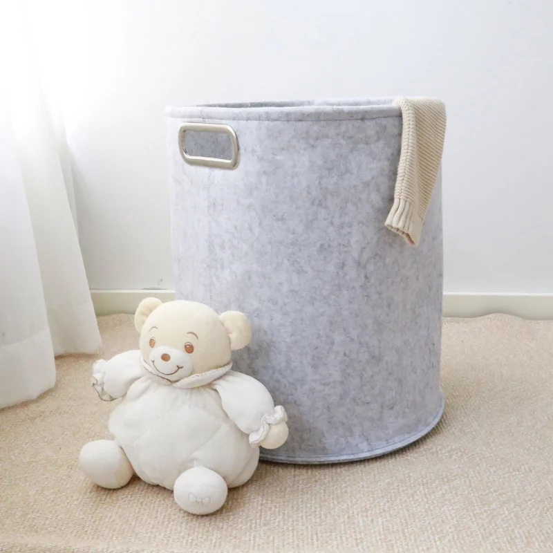 

Grey Felt Large Laundry Basket Baby Toy Organizer Dirty Cloth Storage Bin, Customized