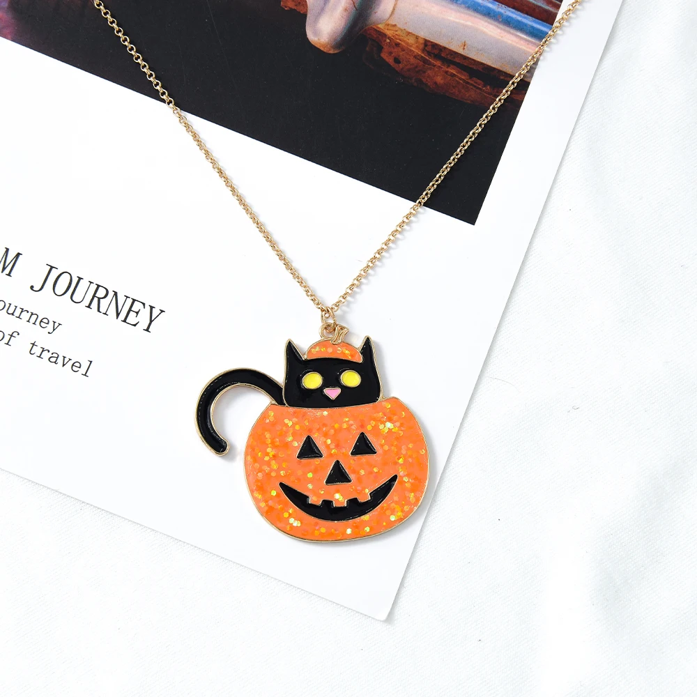

Veijer Trendy Gold Plated Black Animal Cat Pumpkin Necklace Halloween Pendant Necklace For Women, Multi