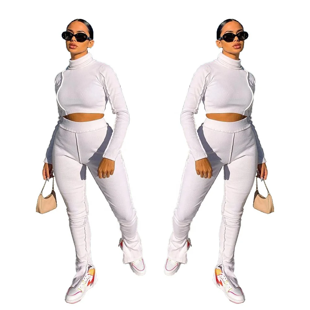 

B64058A Hot selling product solid color stitching slim women's two-piece set, As picture