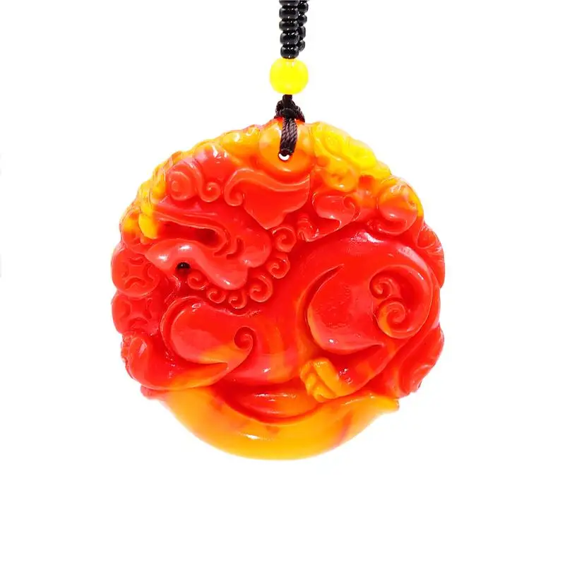 

Yellow Jade Dragon Pendant Necklace Jewelry Carved Charm Gifts Chinese Jadeite Women Fashion Men for Amulet Natural
