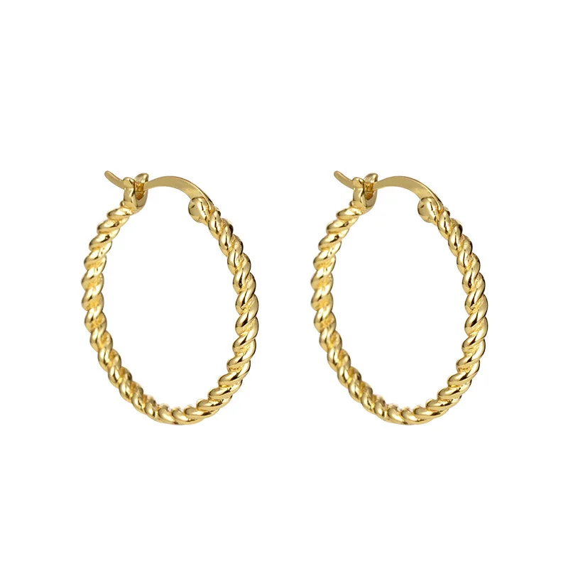 Classic Gold Plated Hoop Earrings 925 Sterling Silver Jewelry Big Twisted Earrings for Women