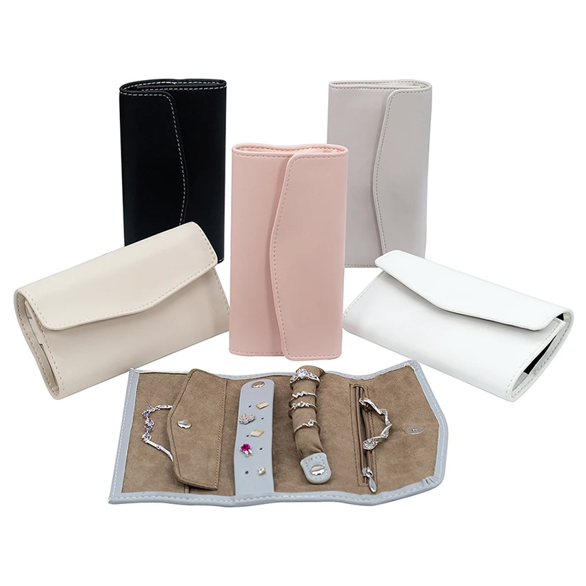 

Wholesale Portable Leather Jewellery Storage Custom Small Travel Velvet Jewelry Roll Organizer, Gold/silver/rose gold/pink/gray/green