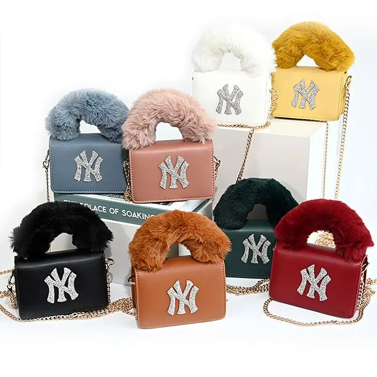 

2020 famous brand blue ny fur purse ladies hand bags velvet new york purses, As pic show