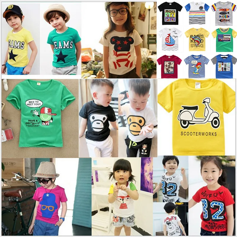 

Mix style children T-shirt mix color kid short-sleeved garments stock