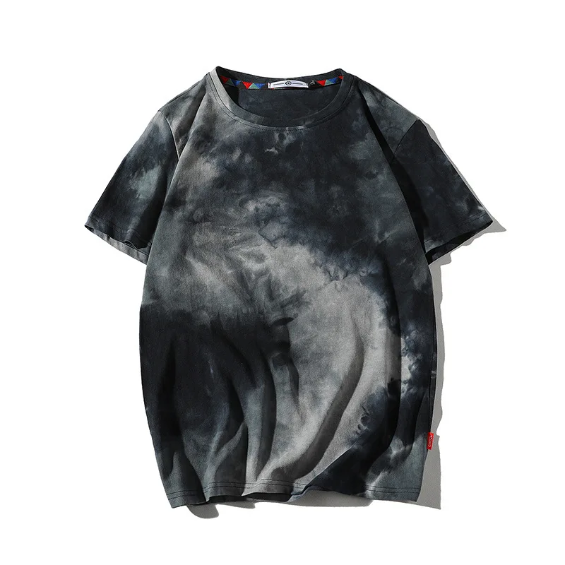 

2021 New summer tie-dyed T-shirt trend set head short sleeves o-neck top plus size men's t-shirts, 5colors