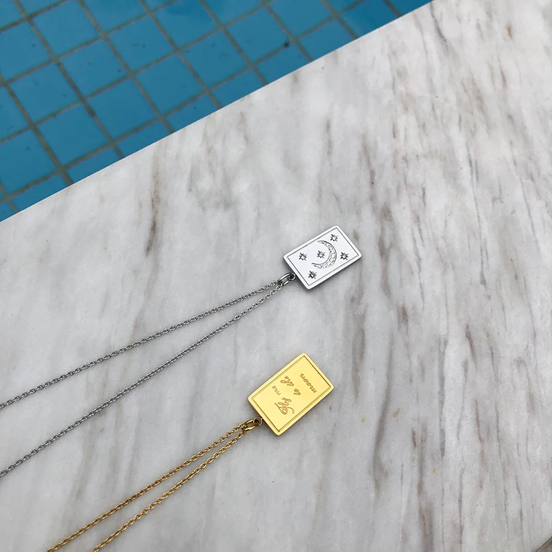 

2021 New Ins double-sided star-moon square Pendant 18k Gold & Silver Plating Necklace