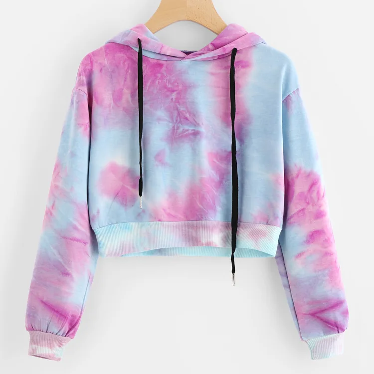 

LAITE H2013 Autumn Women's Tie Dye Hoodies for Women Crop Hoody Hooded Casual Breathable Eco-friendly Regular Support Short Full, As show or customized