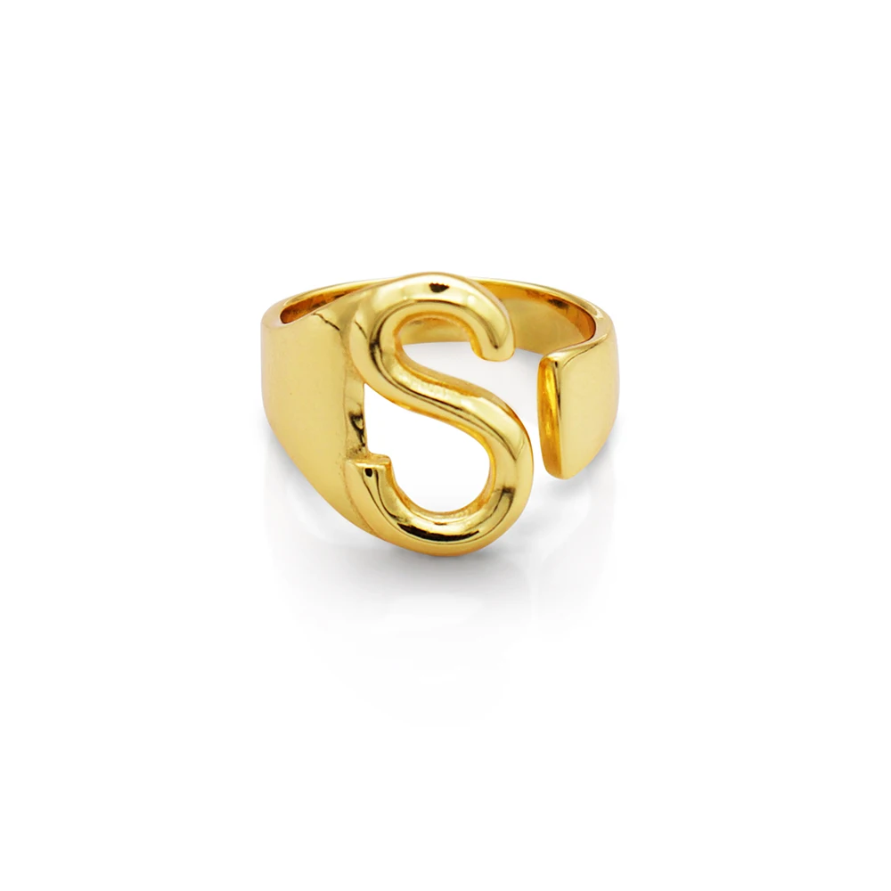 

Chris April 925 sterling silver china fashion geometric minimalist 14k glod plated jewelry alphabet letter S ring for wholesale, Yellow gold