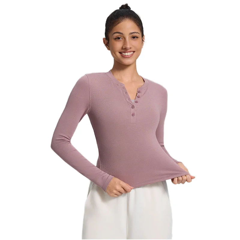Long Sleeve亨利领罗纹针织瑜伽Top