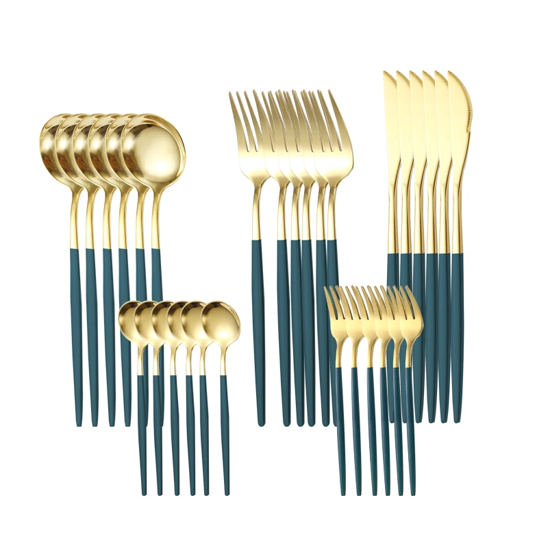 

Factory wholesale gold set fork spoon knife 30 piece set stainless steel flatware food grade cutlery for hotel, 16 colors (30pcs/set)