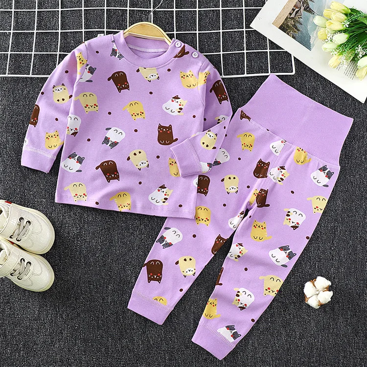 Wholesale Cute Kids Boys Sleepwear Cartoon Print Striped Pajama Set