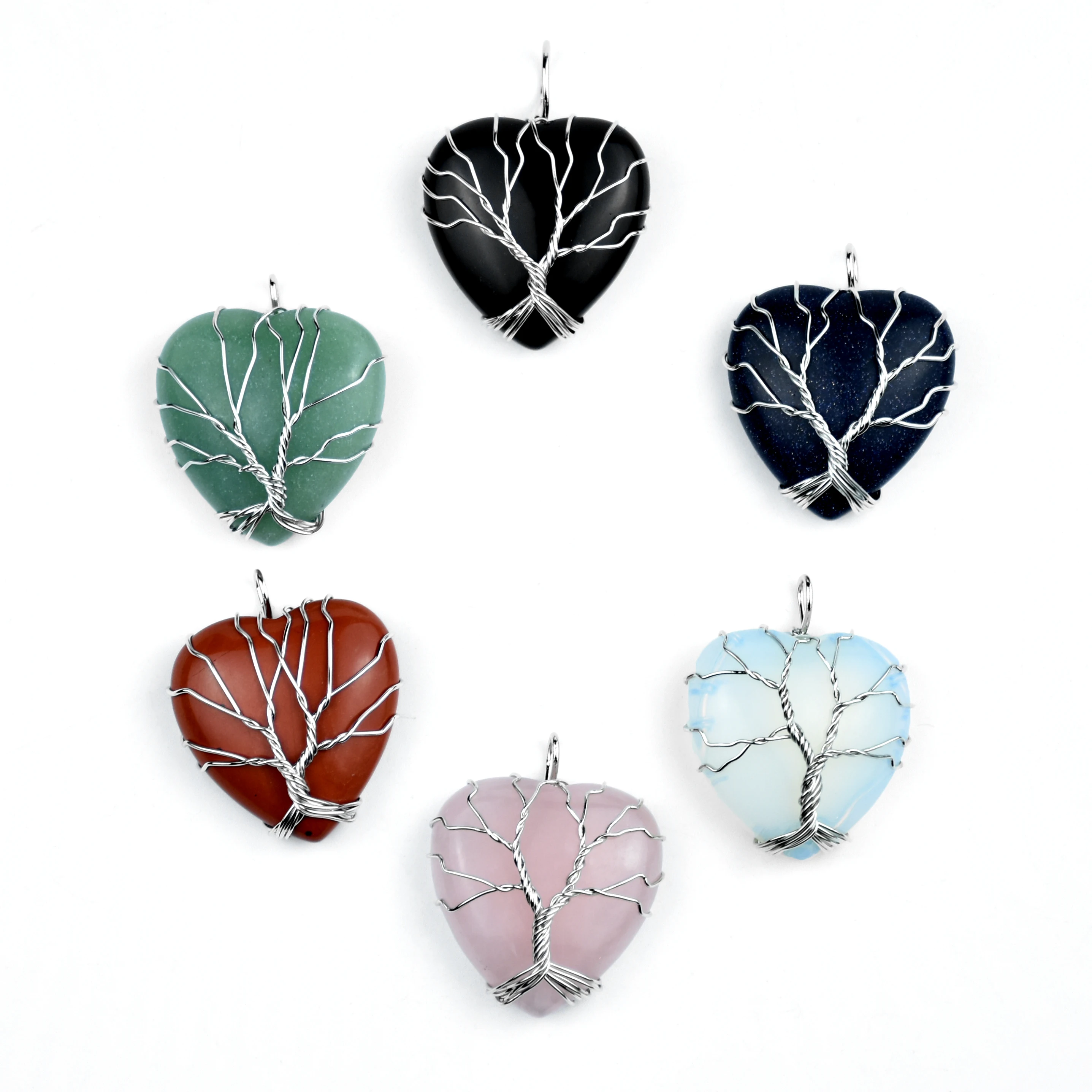 

Wholesale Natural Chakra Crystal Heart-shaped Necklace Opalite life of tree Pendants, Mixed