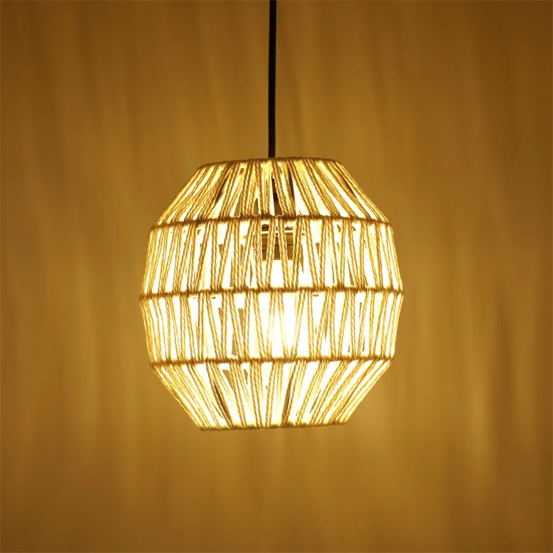 Top  selling paper rope chandelier hang light for white elegant dinning home decoration rattan pendant light