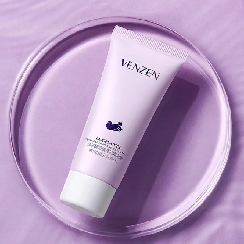 

Venzen Eggplants Fruit Yeast Clear Mud Cream Face Mask Nourish Deep Cleansing Repair Acne 60g Water Oil Balanced Facial Mask