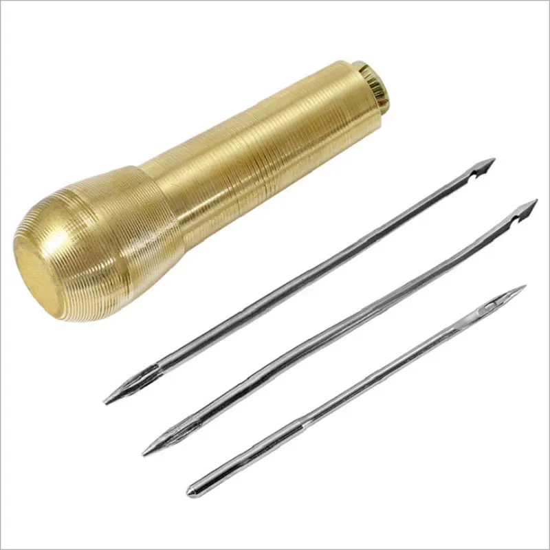 

Set of 4 Canvas Leather Tent Sewing Awl Hand Stitcher Leathercraft Needle Kit Tool Pure Copper Awl Needle Shoe Repair Tool, Yellow