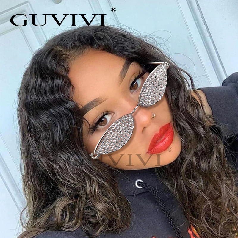 

GUVIVI New cat eye metal sunglasses fashion crystal diamond sunglasses 2020
