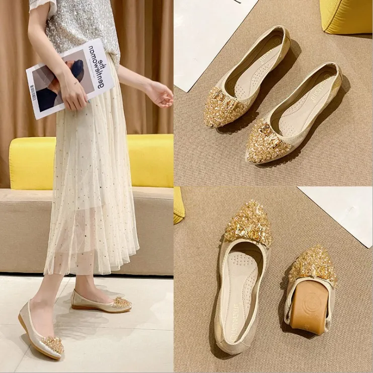 

Fashion Good Quality Hot Design Ballerina Outdoor Loafer Flats Woman Shoes, Gold/silver/black