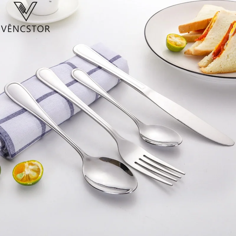 

Reusable Restaurant Hotel Cutlery Spoon and Fork Flatware set, Silver