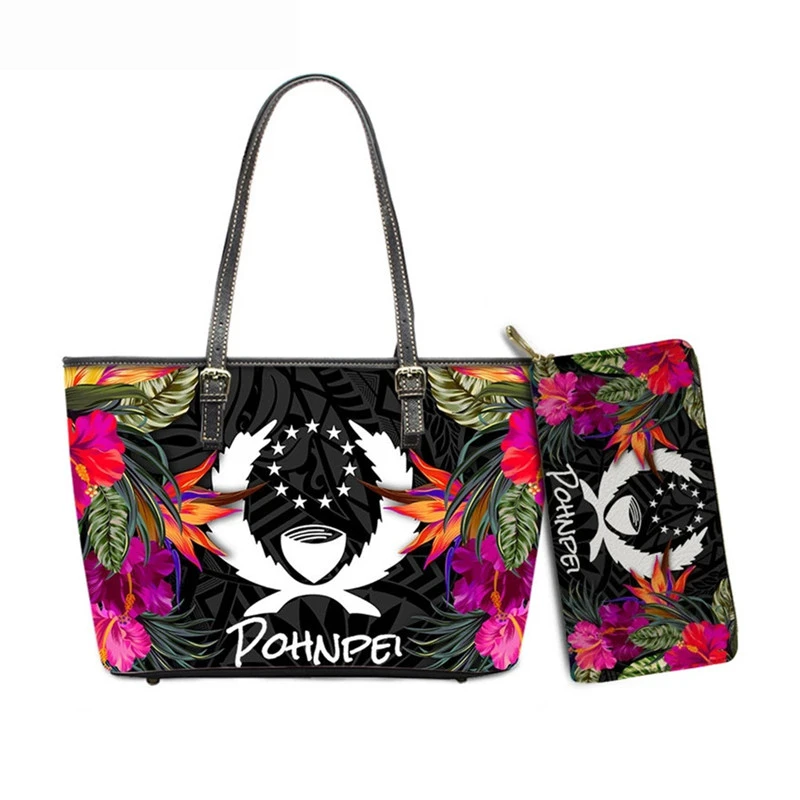 

women branded hand bag Kosrae Polynesian Pohnpei Leaf prints shoulder purses with handbags set for women 2021 cheap top quality