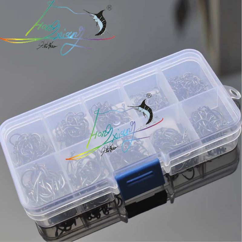 

500 pcs/set Fishing hooks mixed size 3#-12# High Carbon Steel Cap Hook with Retail Transparent Box jigging hook, Silver