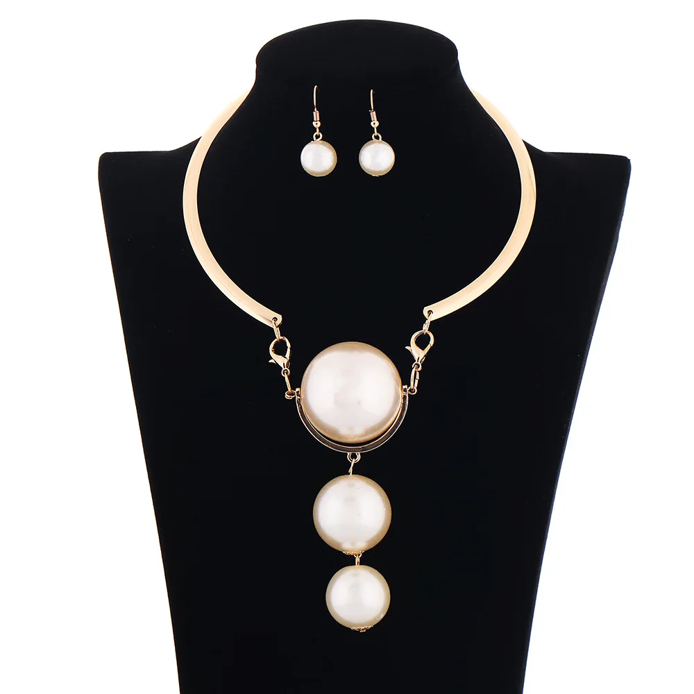 

XD176642 Wholesale Fashion jewelry set for Women pearls choker necklace and earrings set, As photo