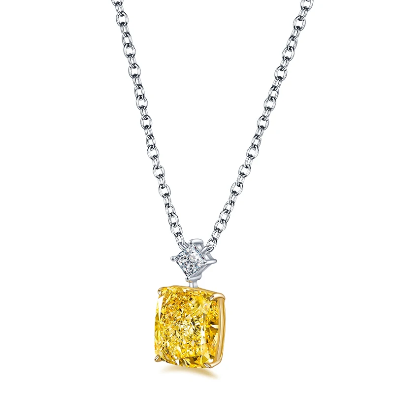 

2021 Womens Jewelry Sets Yellow CZ Custom Cushion Stone Fine Jewelry 925 Sterling Silver Necklace, Yellow, white, pink, blue