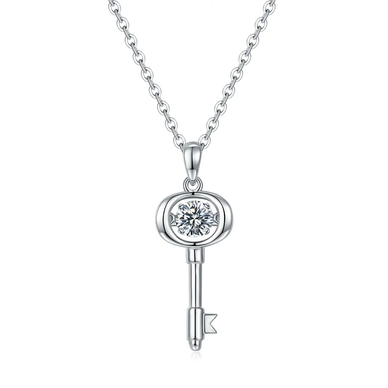 

moissanite main stone diamond white gold plated 925 silver love key pendant necklace