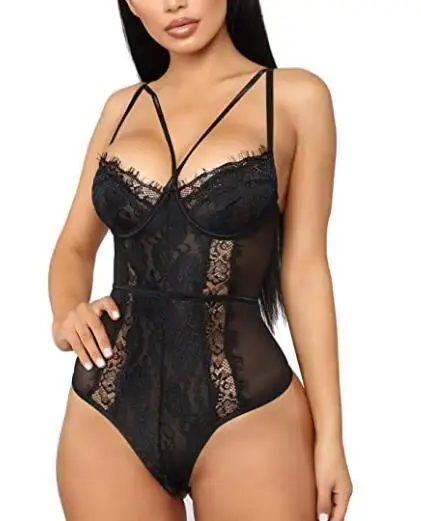 

YJC0249 women's Sexy lingerie babydoll Floral lace erotic bodysuit underwear with open back transparent jumpsuit, Black,white,red,purple,pink,green,yellow...