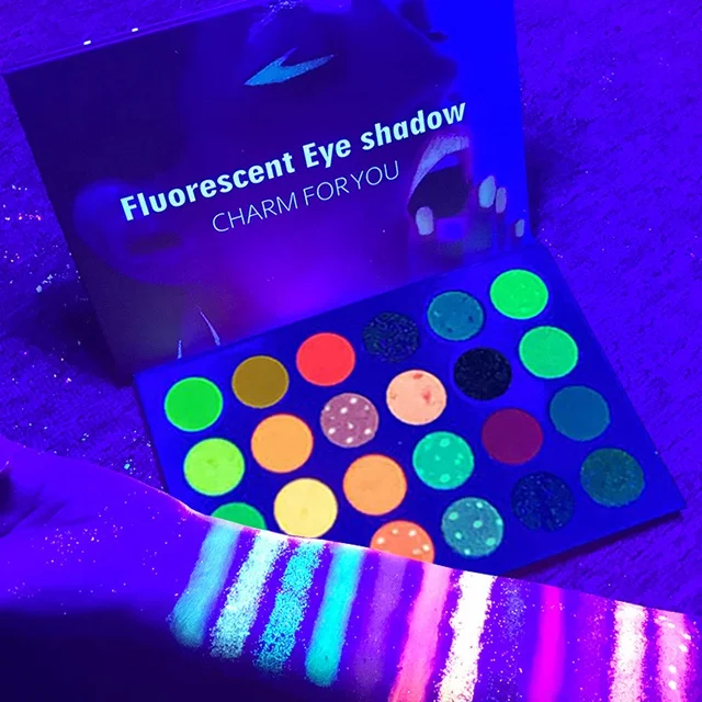 

24 Color Makeup Neon Eyeshadow Palette Glow in the Dark in Blacklight UV Fluorescent Eye Shadows Maquillage