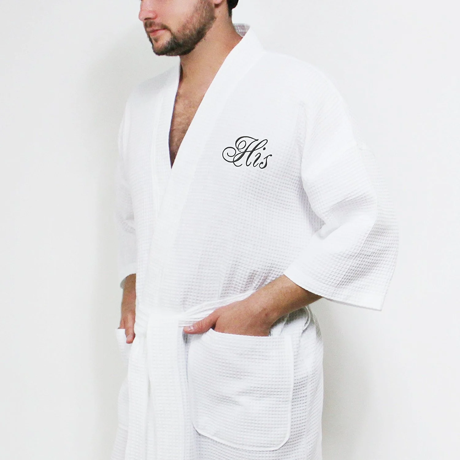 Cheap Cotton/Polyester Hotel Waffle Bathrobe Kimono Adult Non Disposable Spa bath robe