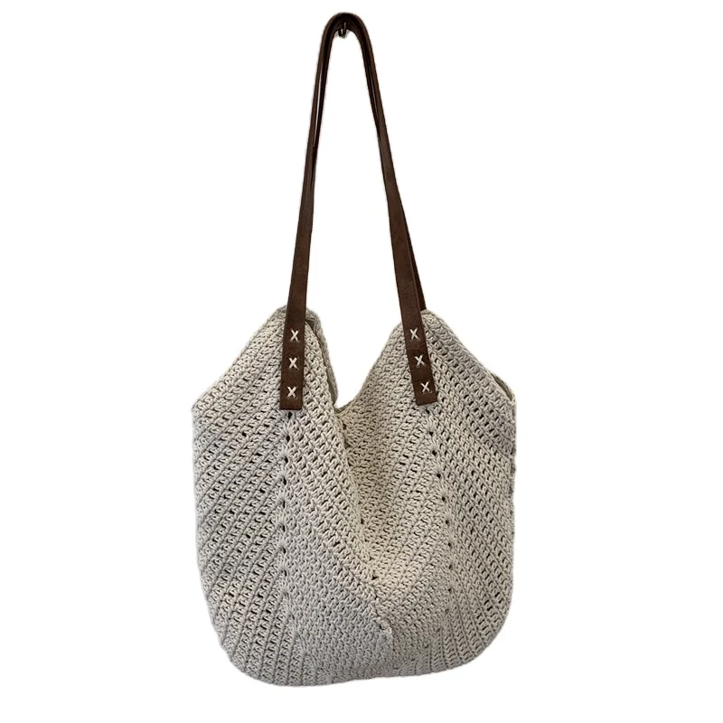 

Fashion Wholesale Bags Women Handbags Casual All-Match Ladies Straw Bag Woven Tote Handbags, Brown,white