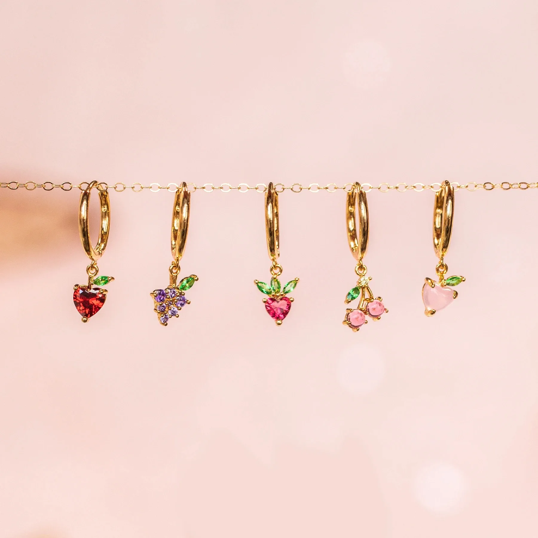 

INS Girls Fruit Colorful Hoop Rhinestone Earrings Wholesale, Picture