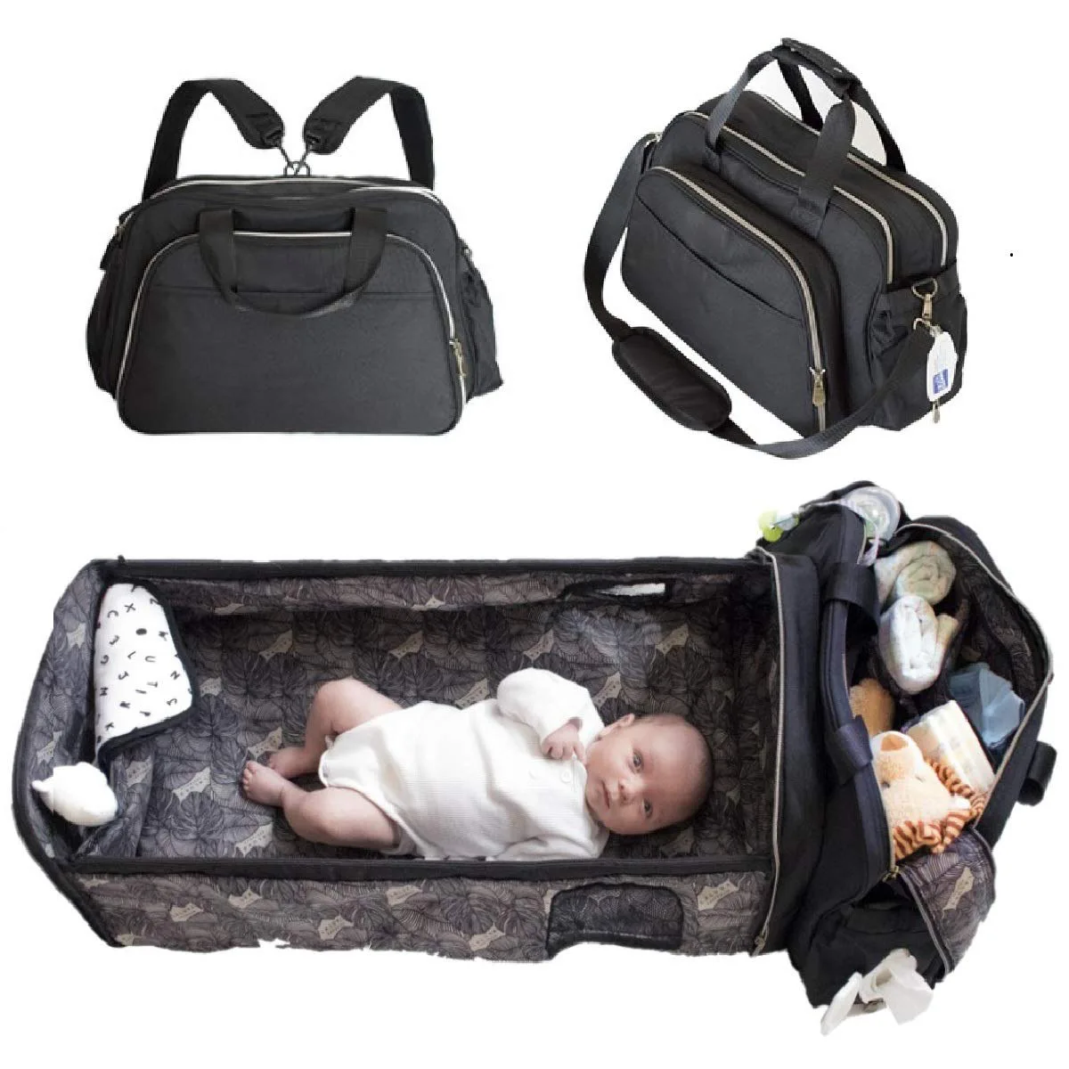 

100% cotton baby carrier sleeping bed babi nappi bag set mummy travel stroller baby changing bag for mothers, Blue, gray, black...