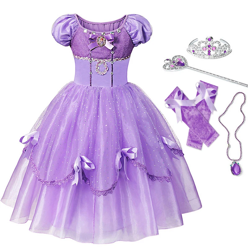 

Girls Princess Sofia Dress Cosplay Costume Kids Sequins Layered Deluxe Gown Child Carnival Halloween Party Fancy Dress up, Purple