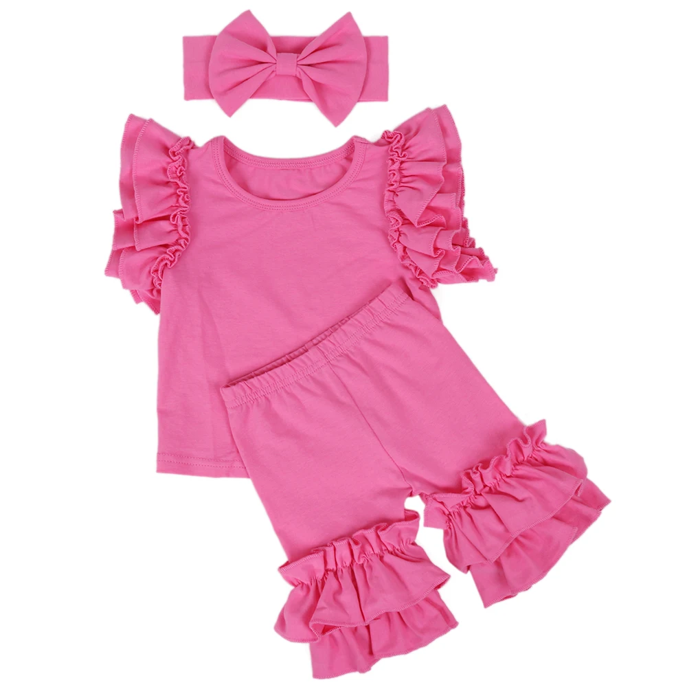 Baby Girls Cotton Shorts Set Summer Toddlers Ruffle Shorts Outfits 3pcs