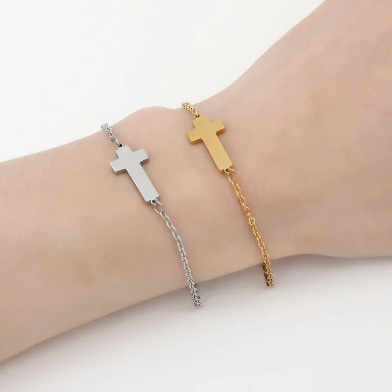 

Top Selling Silver Gold Plating 6316L Stainless Steel Cross Bracelet For Women Men