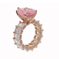 

rose gold plated pink cubic zirconia big pear shape baguette cz band sparking bling wedding engagement ring