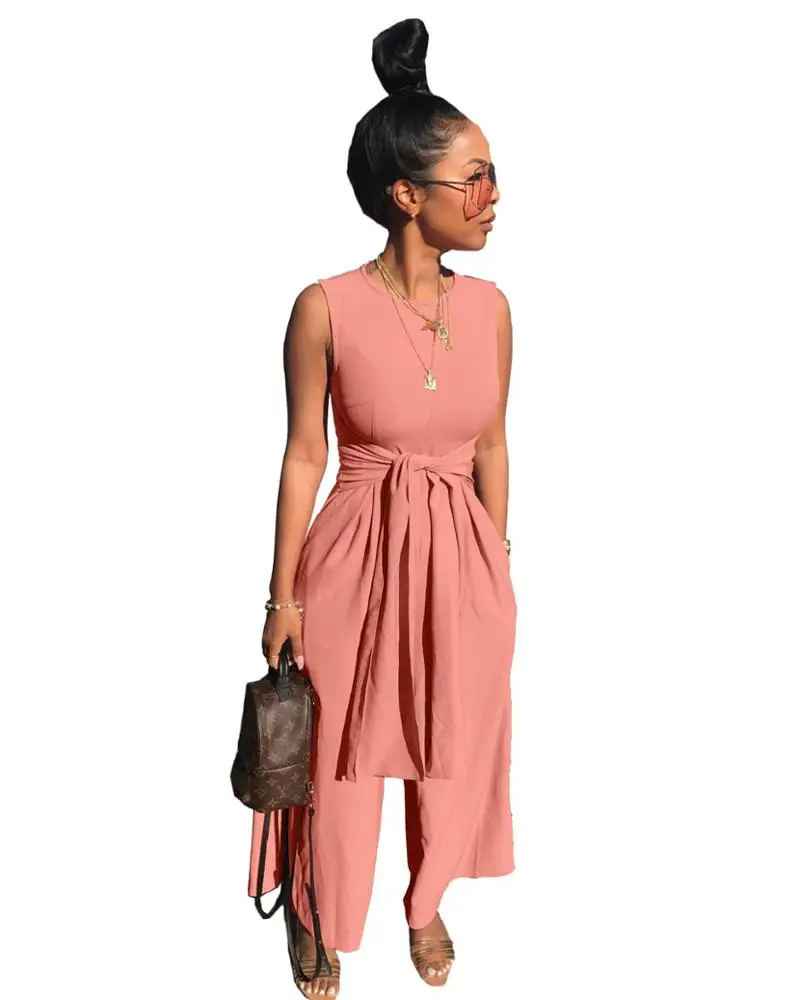 

Hot Sale Loose Sleeveless Front Knot Casual Rompers Women Jumpsuit