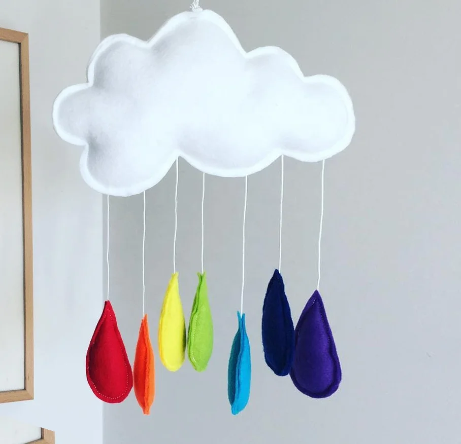 

Cute wool felt rainbow Color rain drop cloud baby room decoration hanging ornament nursery decor wall hanging