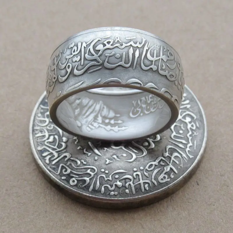 

Handmade from Islam Coin Silver Plated Ring 1337 Dates Inside Handcrafted Coin Rings US Size 8-16#