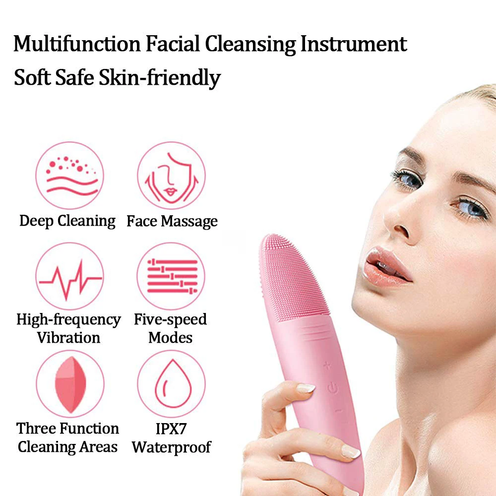 rechargeable face massage double side brush makeup remover facial brush mini electric sonic silicone facial cleansing brush 2021