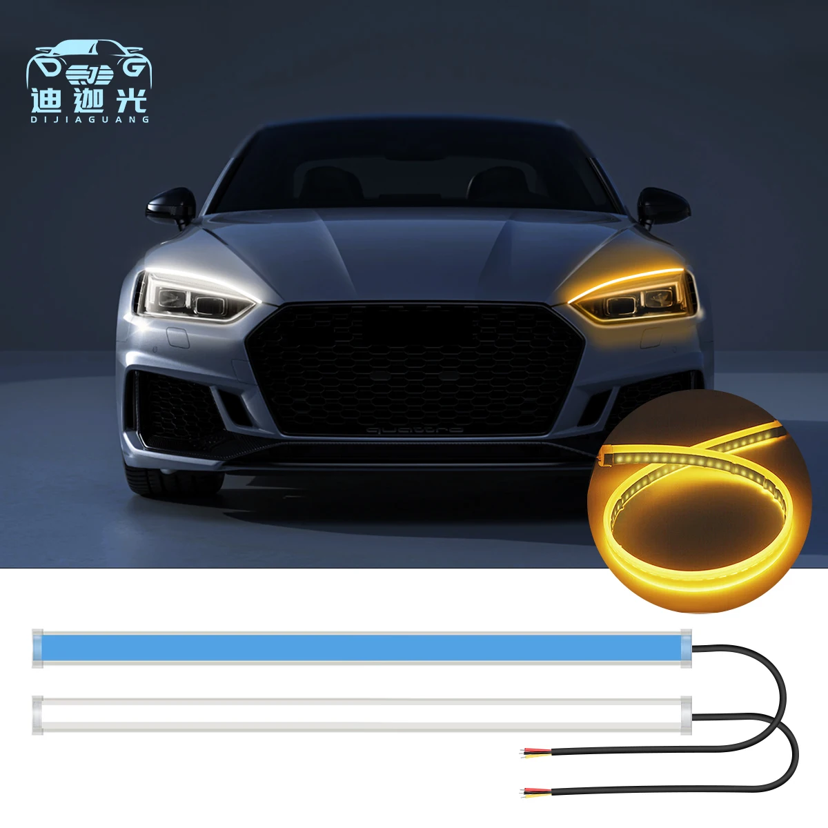 

2x 24 inches DRL Flexible LED Headlight Surface Strip Tube Light Daytime Running White & Amber Sequential Lamp Turn Signal Light