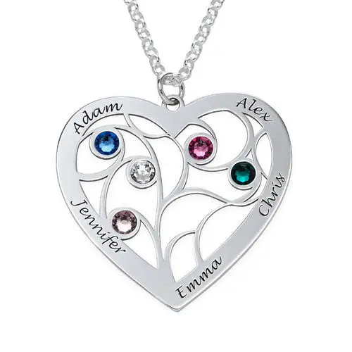 

Drop Ship Personalized Nameplate Silver 925 Heart Birthstone Pendant Necklace For Family
