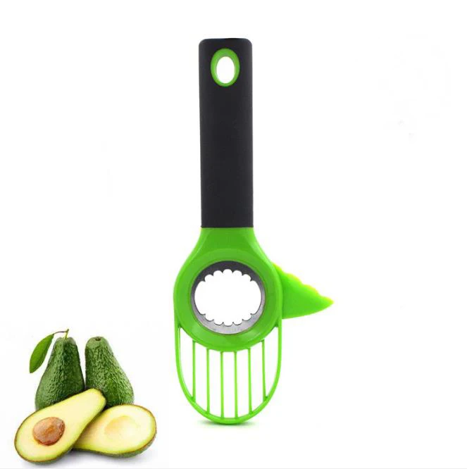 

Premium Bpa Free Kitchen Gadgets Stainless Steel 3 In 1 Avocado Cutter High Quality Avocado Slicer With Comfort-grip Handle, Black, green