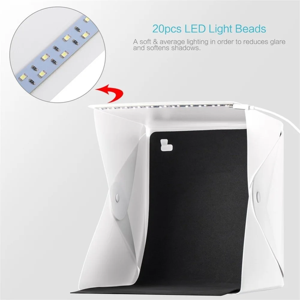 

USB Lighted Folding LED Lightbox Photo Mini Desktop Studio Portable Photography Studio, White